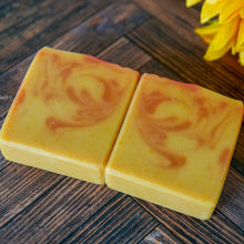 Load image into Gallery viewer, Triple Butter Unscented Soap With Goat Milk and Turmeric Colored With Oil Infusions